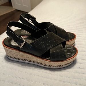 Vince Camuto Black Croc-Embossed Platform Sandals